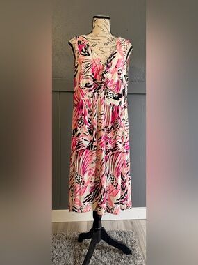 Style & Co. Pink Black Cream Abstract Print Maxi Dress
